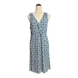 Garnet Hill Teal and White Sleeveless Faux Wrap Midi Dress Size Large JJ0699